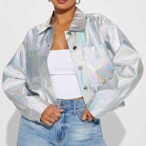 Fashion Nova - Harlow Holographic Jacket - Silver NWT Size M